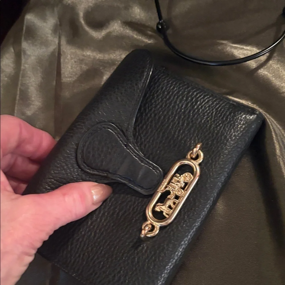 Coach Jade Envelope Black Leather Wallet with Gold Accent F88099